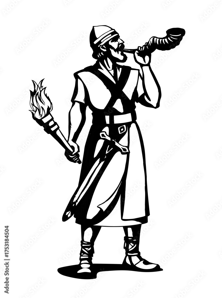 Obraz premium Vector drawing. Warrior with torch