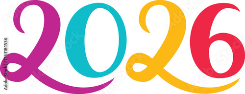 2026 Number. Warm colors Happy New Year vector icon. Hand drawn illustration.