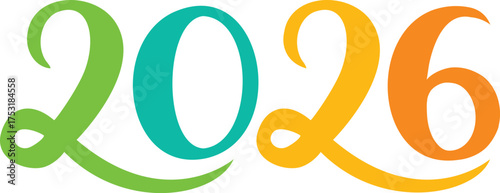 2026 Number. Sweet colors Happy New Year vector icon. Hand drawn illustration.