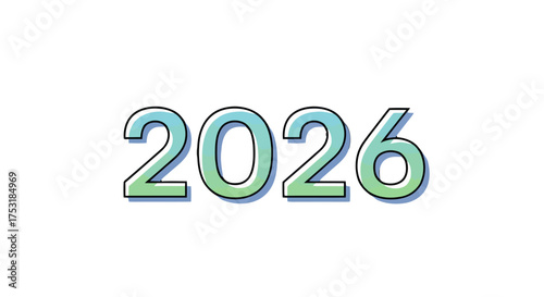 The number 2026 stylized with gradient blue and green, representing the upcoming year with modern and clean aesthetic