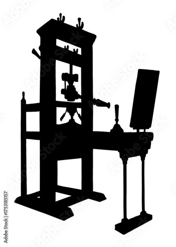 Vector drawing. Vintage printing press