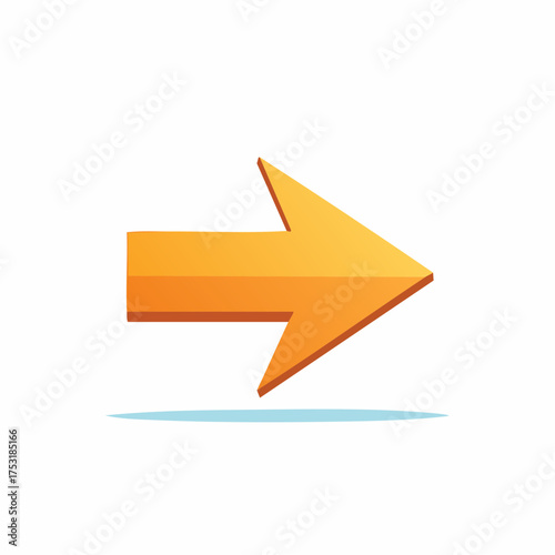 Bright orange arrow icon pointing right. A 3D vector illustration symbolizing direction, progress, and forward movement.