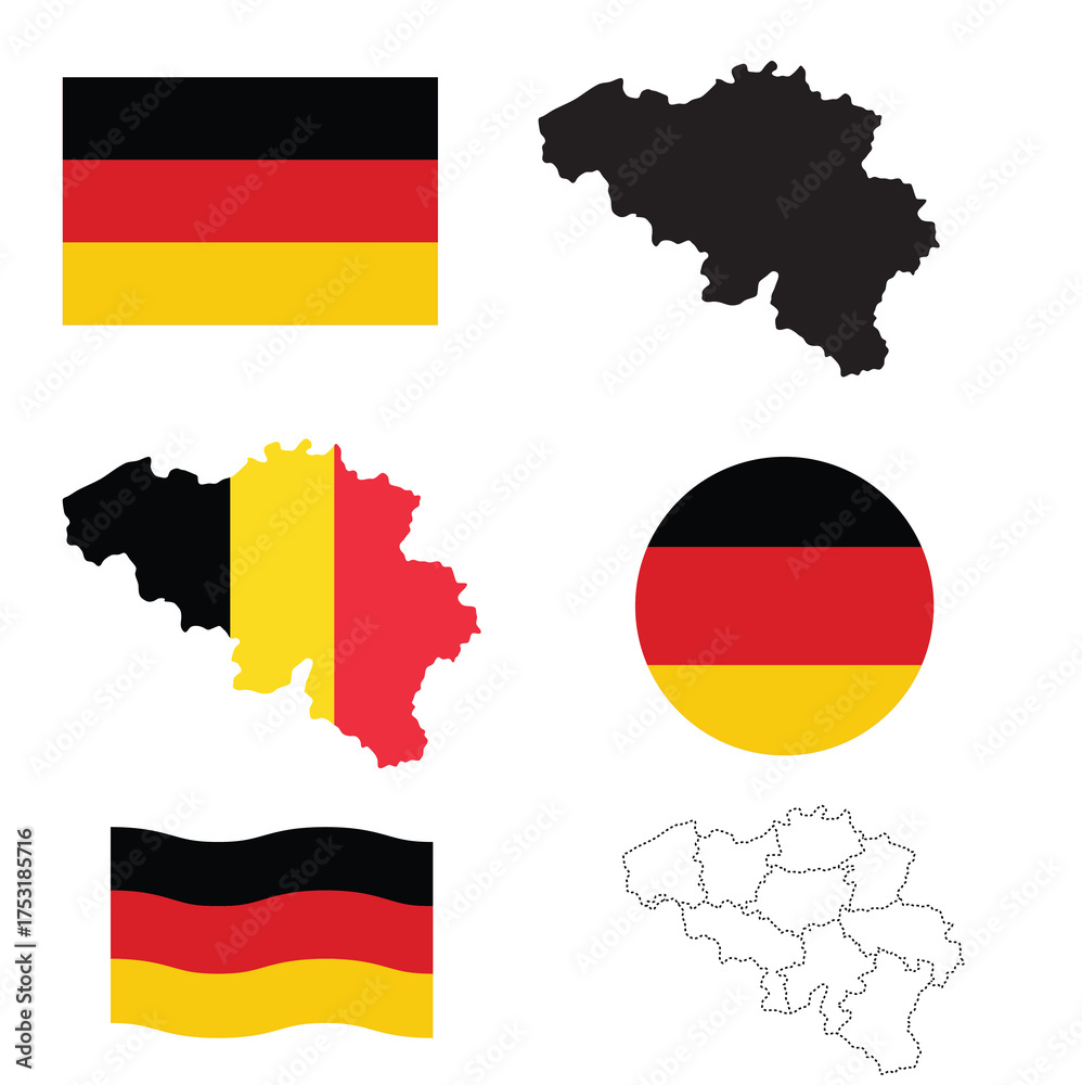 Obraz premium Explore Belgium with this set of editable maps and stylized flags – great for presentations, websites, and branding.