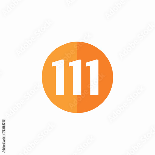 Bold number 111 icon inside an orange circle, flat design vector graphic element
