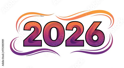 Vibrant and dynamic 2026 text with swirling colorful waves, representing energy, creativity, and positive outlook for the new year