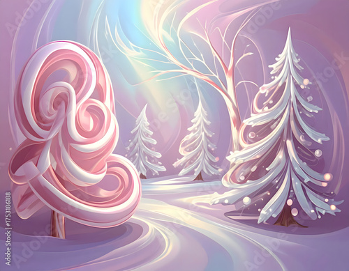 Giant Candy Swirl and Frosted Trees Landscape