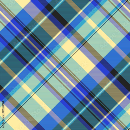 Show vector check fabric, scrapbook seamless plaid tartan. Styled texture textile pattern background in cyan and yellow colors.