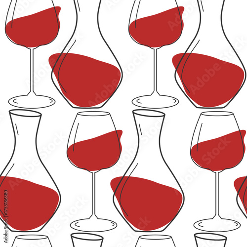 Outline Decanter and Wide Wine with Red spots like Wine Seamless Pattern Wine Day Card Backdrop idea