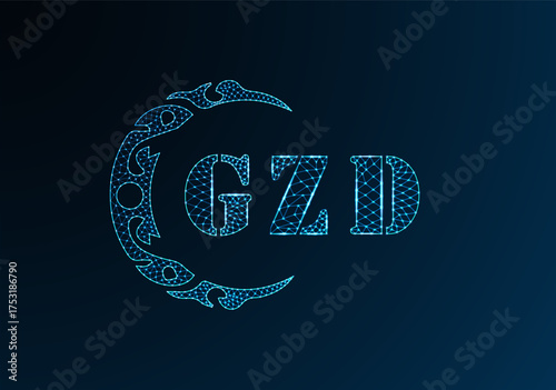 Low poly letter logo GZD design. GZD letter logo low poly vector design on blue color gradient background. GZD logo low poly design