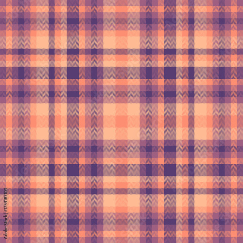Classic plaid pattern with a textured feel in peach and violet hues. Versatile for backgrounds, textiles, or digital art. Evokes warmth and tradition.