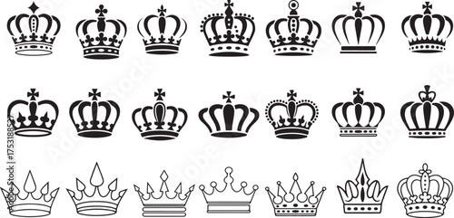 Crown king mega icon set.Set of black crown icons. Black crown symbol collection.crown icons set silhouette vector.