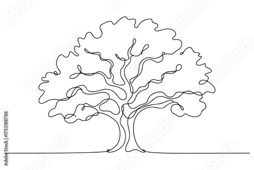 Continuous one line drawing of tree minimalist nature design illustration
