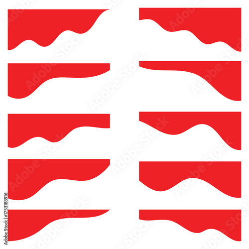 Collection of wavy Red decorative border for web design element vector. Website divider border vector illustration. eps 10