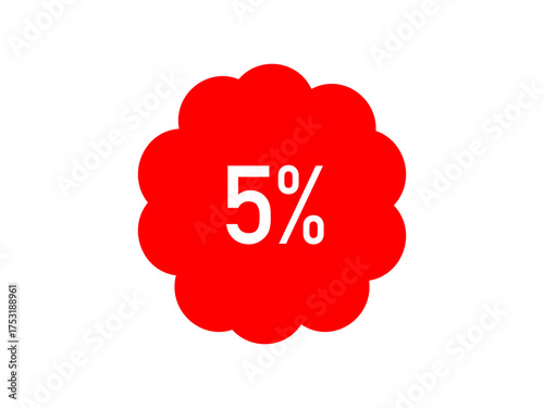 Red 5% off sale label – minimalist starburst vector badge for ecommerce & retail ads	