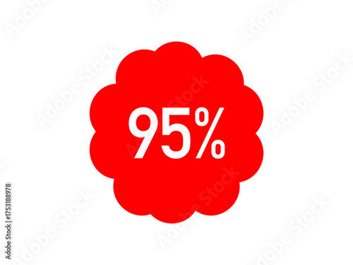 Red 95% off sale label – minimalist starburst vector badge for ecommerce & retail ads	