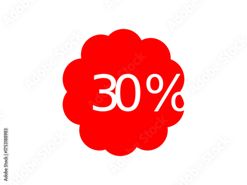 Red 30% off sale label – minimalist starburst vector badge for ecommerce & retail ads	