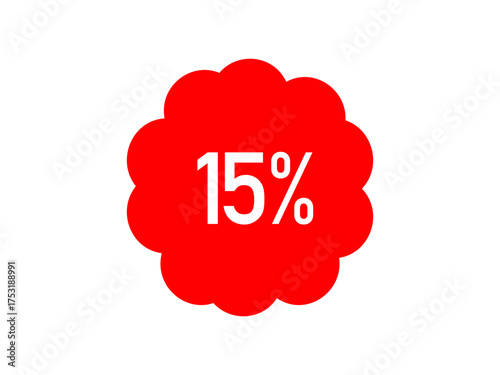 Red 15% off sale label – minimalist starburst vector badge for ecommerce & retail ads	