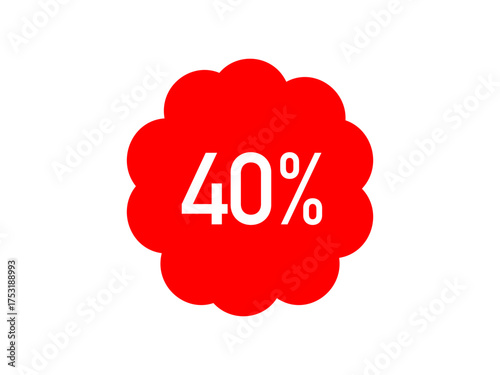 Red 40% off sale label – minimalist starburst vector badge for ecommerce & retail ads	