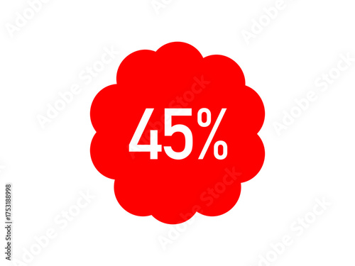 Red 45% off sale label – minimalist starburst vector badge for ecommerce & retail ads	