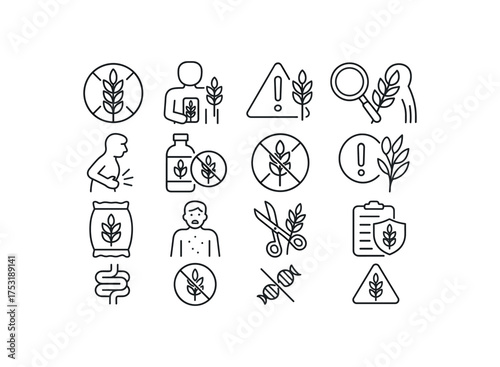 vector icon line gluten sensitivity and celiac warning 16 items isolated on white background
