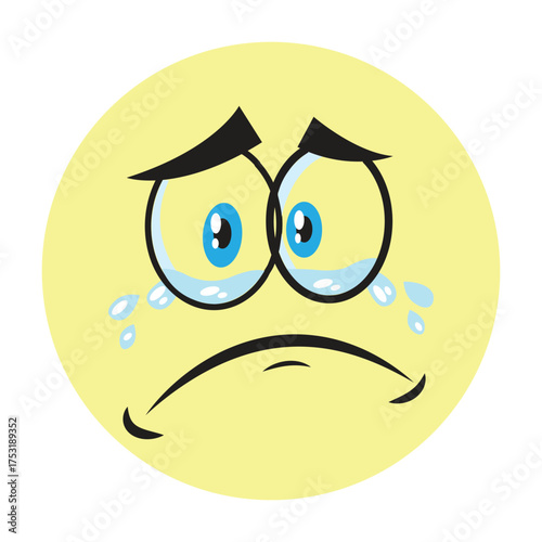 Sad emoji cartoon face illustration with teardrops expressing negative emotion