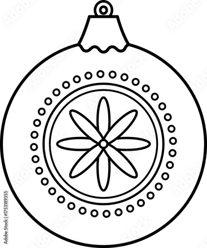 Christmas ornament ball with floral pattern outline.
Retro Christmas tree ornament Children's coloring page.
Transparent background.
