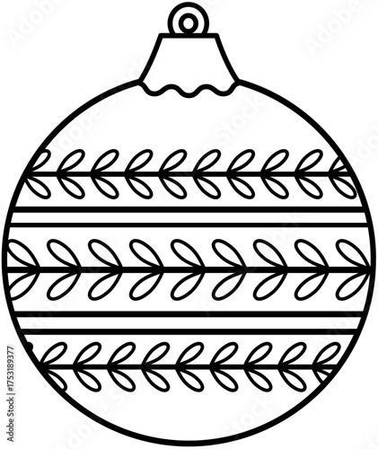 Christmas ornament ball with leaf pattern outline.
Retro Christmas tree ornament Children's coloring page.
Transparent background.