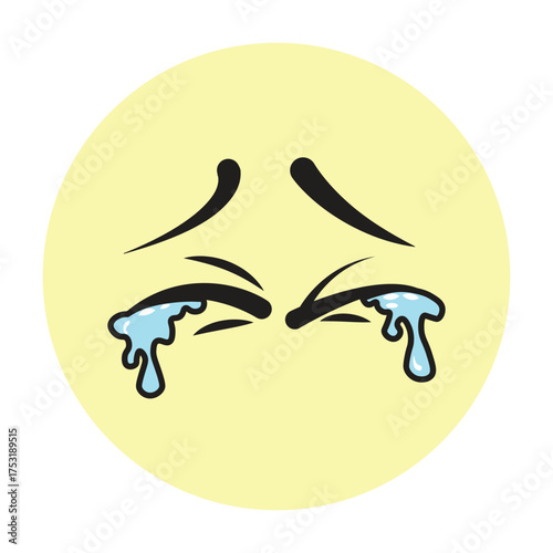 Sad emoticon illustration expressing emotion, symbolizing tears, and representing negative