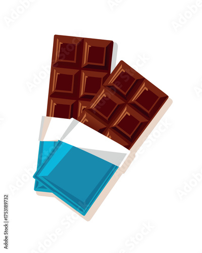 Dark milk chocolate bar on a white background for a delicious sweet food and dessert snack