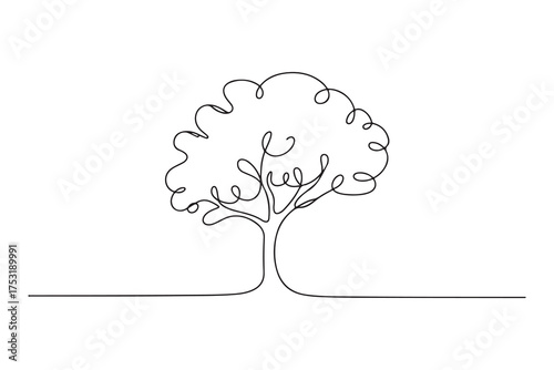 Continuous one line drawing of tree minimalist nature design illustration
