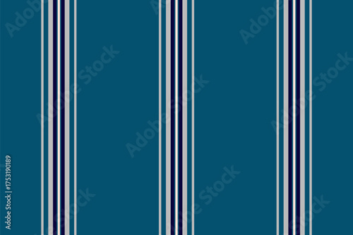 Oew vector seamless fabric, slim vertical pattern texture. Iestive background stripe textile lines in cyan and silver colors.