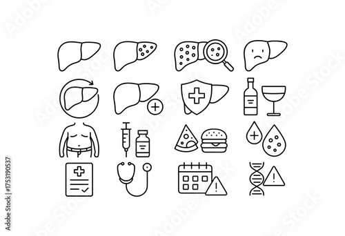 vector icon line fatty liver disease 16 items isolated on white background