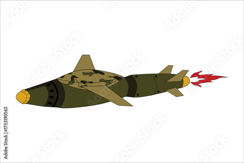 A hand-drawn AASM Hammer military aerial bomb on a white background. Bomb flight, bomb, and warhead.