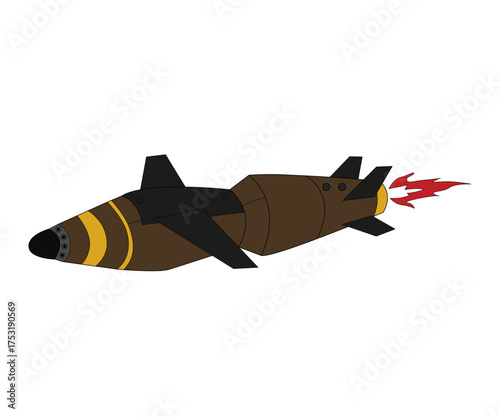A hand-drawn AASM Hammer military aerial bomb on a white background. Bomb flight, bomb, and warhead.