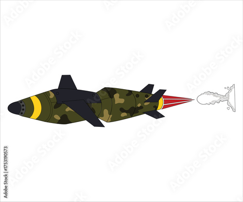 A hand-drawn AASM Hammer military aerial bomb on a white background. Bomb flight, bomb, and warhead.