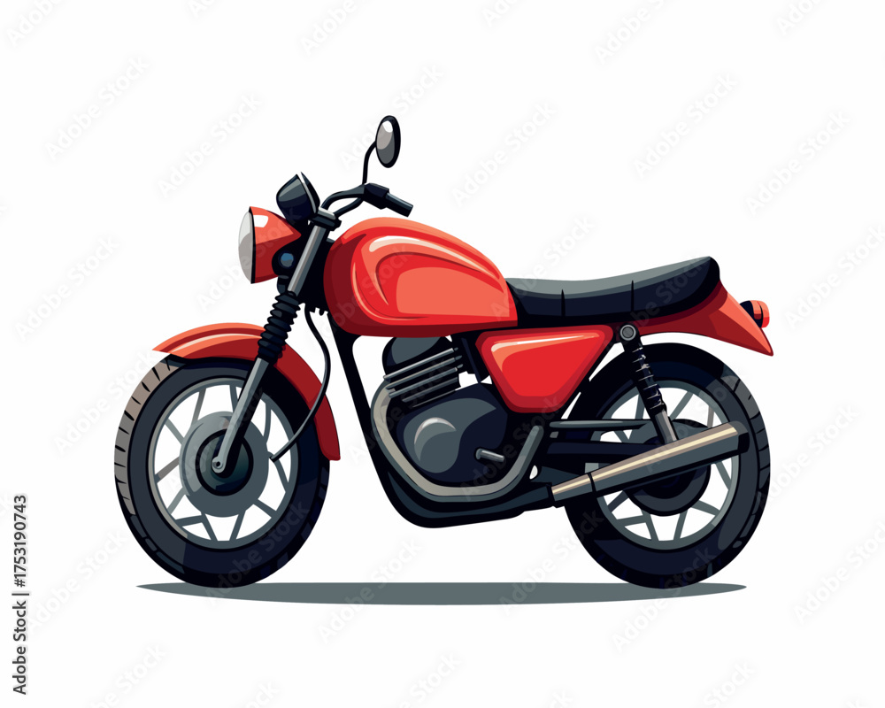 Fototapeta premium Red motorcycle with chrome details and black wheels isolated on a white background for speed and transportation