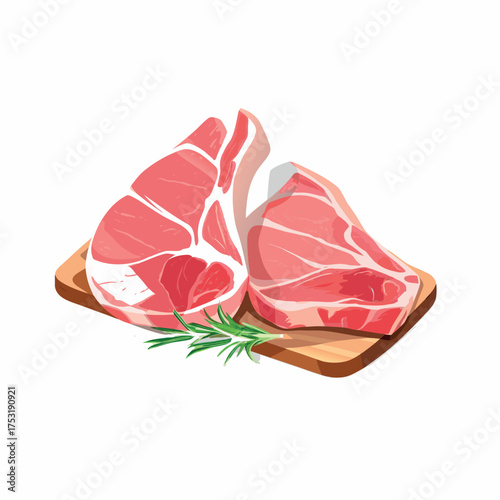 Raw pork chops on a white plate, fresh and uncooked, are ready for a protein-rich meal