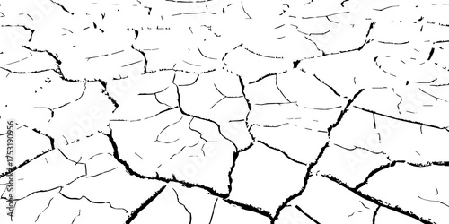 Cracked dry land surface in black and white. Drought soil texture showing environmental dryness, arid landscape, and climate change impact. Perfect for nature, texture, and eco design backgrounds