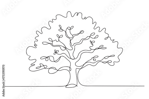 Continuous one line drawing of tree minimalist nature design illustration
