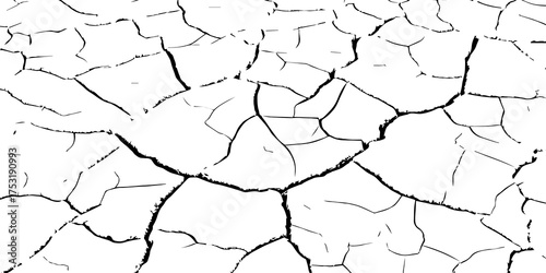 Cracked dry land surface in black and white. Drought soil texture showing environmental dryness, arid landscape, and climate change impact. Perfect for nature, texture, and eco design backgrounds