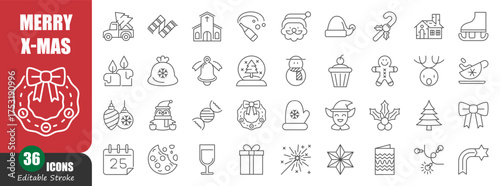 Christmas thin line icon . Editable stroke . Vector . Set 2 of 5 .