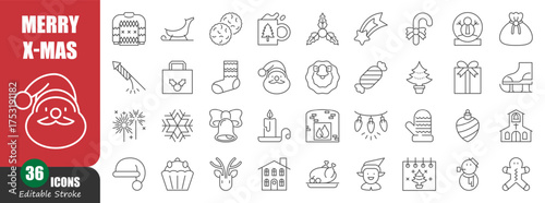 Christmas thin line icon . Editable stroke . Vector . Set 3 of 5 .