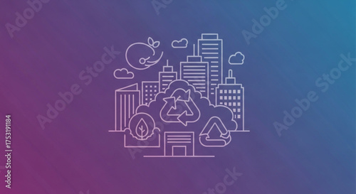 Ecofriendly city with renewable energy sources and recycling, promoting sustainability and environmental awareness for a greener future with clean energy