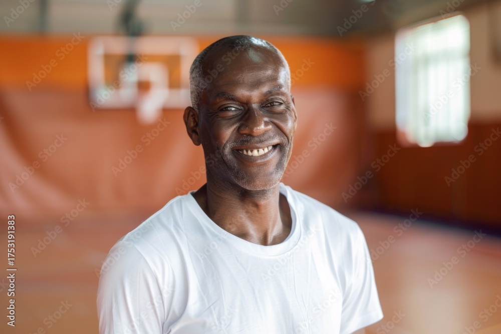 Obraz premium Smiling mature man in a basketball gym