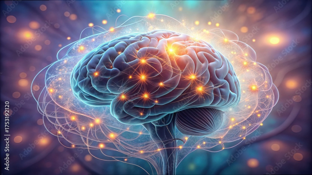 Fototapeta premium Human Brain Activation and Circuit Visualization in Abstract Style