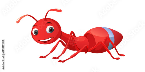 Funny 3D cartoon insect character illustration, a cute red ant bug icon smiling on white