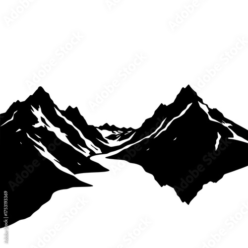 a stark silhouette of mountainous terrain with a winding river valley