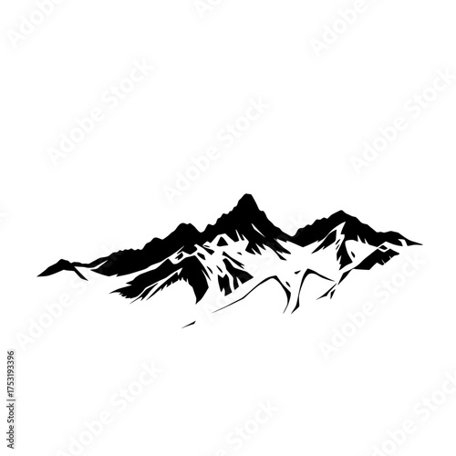 minimalist black and white vector illustration of a mountain range with snow