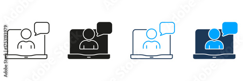 Video Call Communication Line And Solid Icon Set. Virtual Meeting, Online Chat, And Remote Collaboration Symbol Collection. Digital Interaction And Teleconference. Isolated Vector Illustration