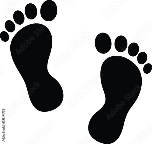 human footprint silhouette vector, footstep symbol illustration